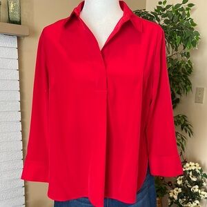 PAIGE Red 3/4 Sleeve Notched Collar Blouse